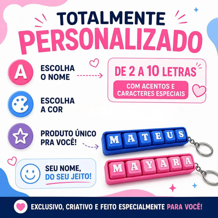 Chaveiro Clicker de Teclado Personalizado com Nome [FRETE GRÁTIS]